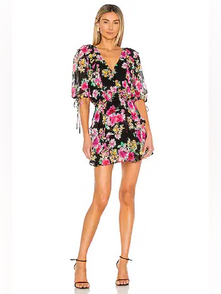 [Like New] $228 Yumi Kim Hailey Tiered Floral Mini Dress In Paradise Villa Black